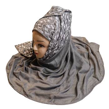 Metallic Grey Color Rayon Soft Cotton Embroidery Dupatta Scarf Hijab For Women  4
