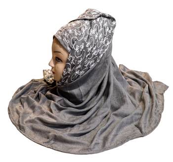 Metallic Grey Color Rayon Soft Cotton Embroidery Dupatta Scarf Hijab For Women  5