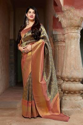Blue Woven Banarasi Silk Saree With Blouse 2