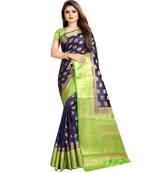 Blue woven pure organza saree with blouse