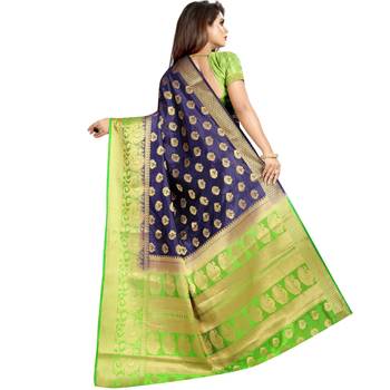 Blue woven pure organza saree with blouse 2