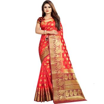 Orange woven pure organza saree with blouse 1