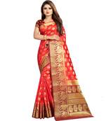 Orange woven pure organza saree with blouse