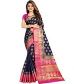 Blue woven pure organza saree with blouse