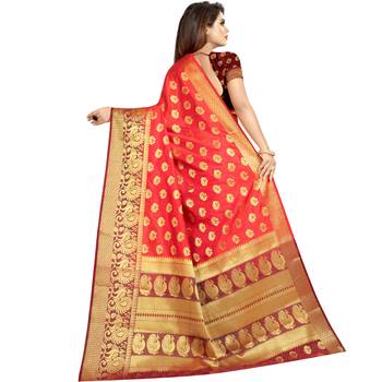 Orange woven pure organza saree with blouse 2