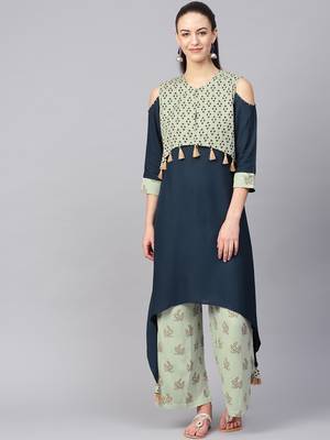Green floral print rayon salwar 1