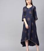 Navy-blue printed liva kurtas-and-kurtis
