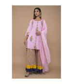 Pink Cotton Kurta Sharara with Dupatta in Floral Print