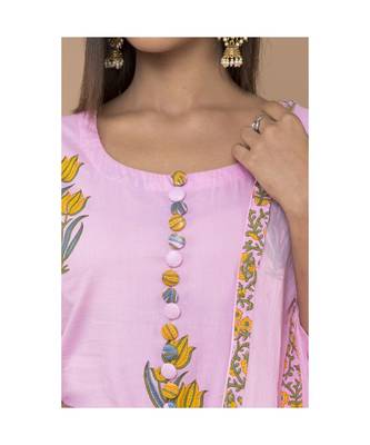 Pink Cotton Kurta Sharara with Dupatta in Floral Print 4