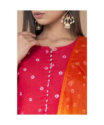 Red Anarkali Bandhej Suit with churidar and Dupatta 4