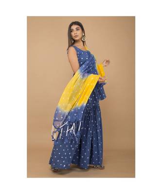 Blue Peplum Style Bandhej Sharara set 2