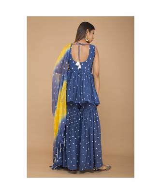 Blue Peplum Style Bandhej Sharara set 3