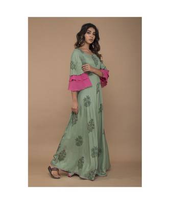 Green Floral Printed long Dress 2