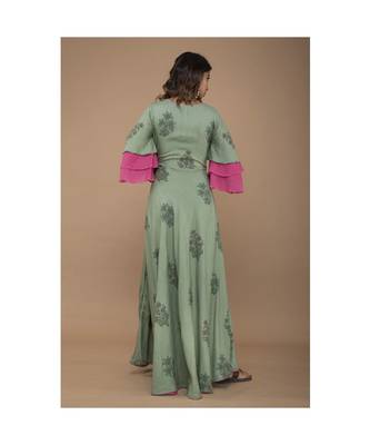 Green Floral Printed long Dress 4