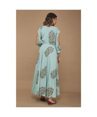 Sea Blue cold Shoulder Long Dress 2