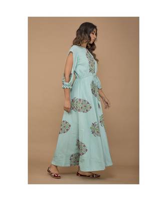 Sea Blue cold Shoulder Long Dress 3