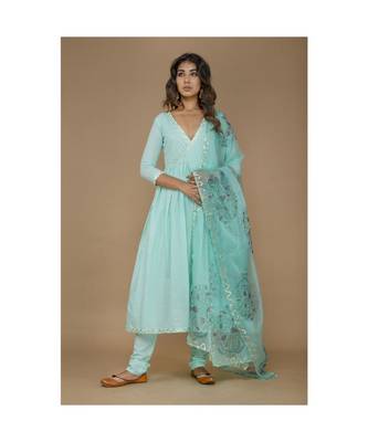 Blue Cotton Suit Set with Dupatta 1