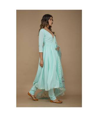 Blue Cotton Suit Set with Dupatta 2