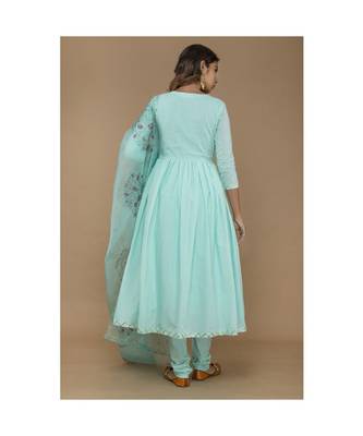 Blue Cotton Suit Set with Dupatta 3