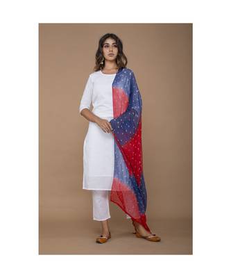 White Kurta Set with Bandhej Dupatta 1