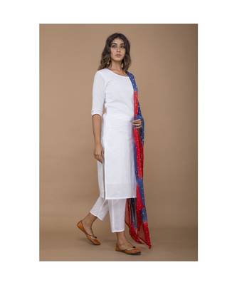 White Kurta Set with Bandhej Dupatta 2