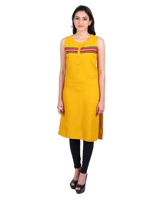 Mustard printed rayon stitched kurti 1