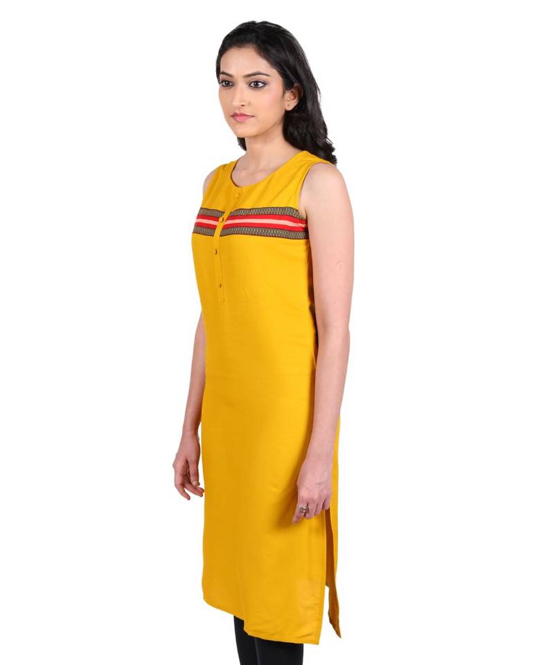 Mustard printed rayon stitched kurti