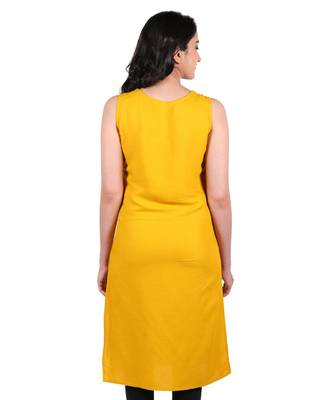 Mustard printed rayon stitched kurti 4
