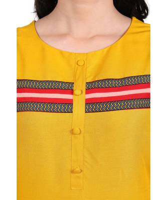Mustard printed rayon stitched kurti 5