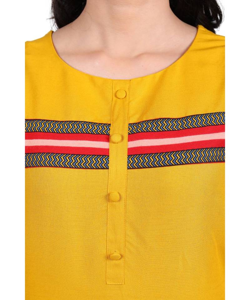 Mustard printed rayon stitched kurti