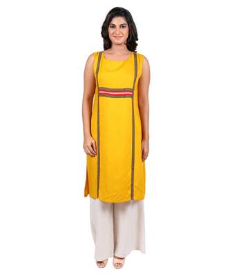 Mustard printed rayon stitched kurti 1