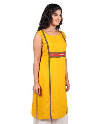 Mustard printed rayon stitched kurti 3