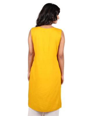 Mustard printed rayon stitched kurti 4