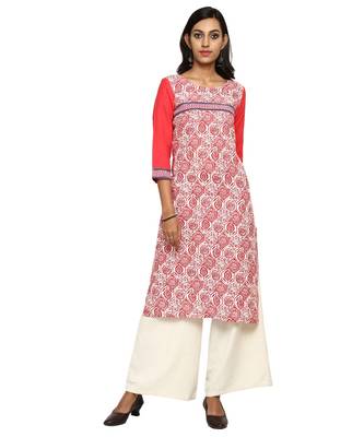 Red printed rayon stitched kurti 1