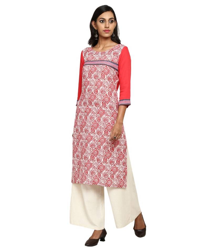 Red printed rayon stitched kurti