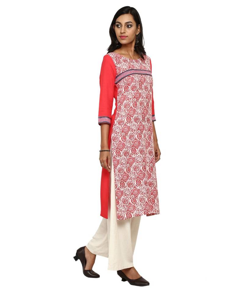 Red printed rayon stitched kurti