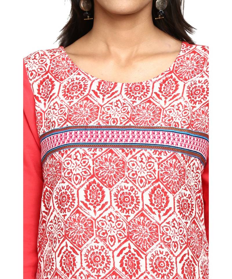Red printed rayon stitched kurti
