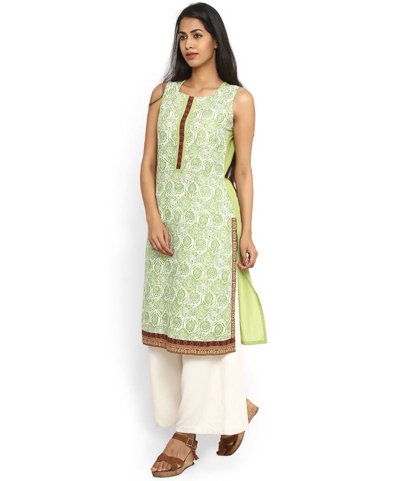 Green printed rayon stitched kurti