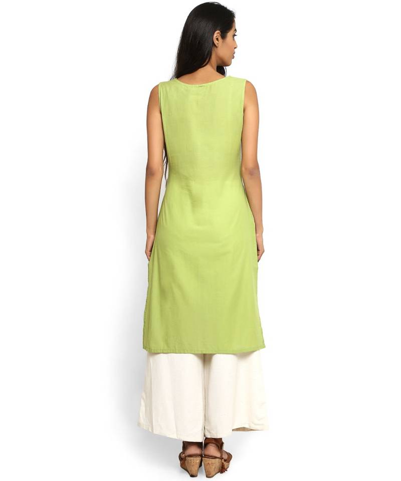 Green printed rayon stitched kurti
