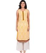 Mustard printed rayon stitched kurti