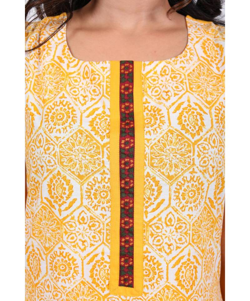 Mustard printed rayon stitched kurti