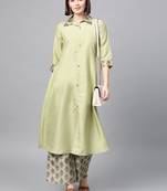 Women's Pista Green Digital Flared Polysilk Kurta Palazzo Set
