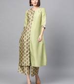 Women's Pista Green Digital Flared Polysilk Kurta Palazzo Set