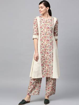Women's Off white Digital Flared Flex Kurta Palazzo Set 1
