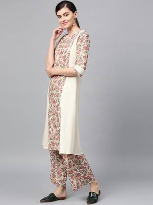 Women's Off white Digital Flared Flex Kurta Palazzo Set 2