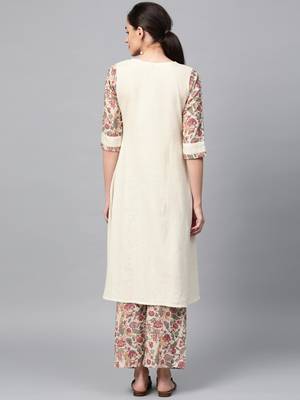 Women's Off white Digital Flared Flex Kurta Palazzo Set 3