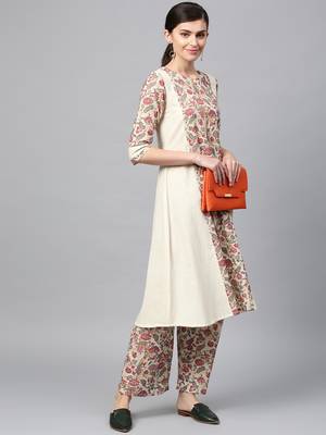 Women's Off white Digital Flared Flex Kurta Palazzo Set 4
