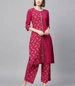 Women's Dark Pink Gold Print Straight Crepe Kurta Palazzo Set