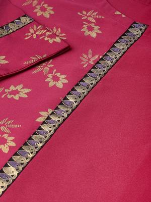 Women's Dark Pink Gold Print Straight Crepe Kurta Palazzo Set 5