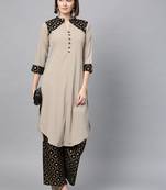 Women's Nude Gold Print Straight Crepe Kurta Palazzo Set